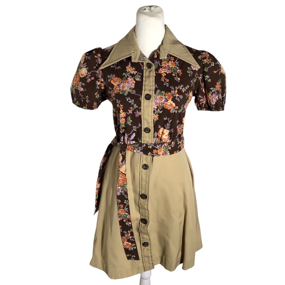 Vintage 70’s Sandy Shaw Floral Fall Collared Retro Dress Sz Xs